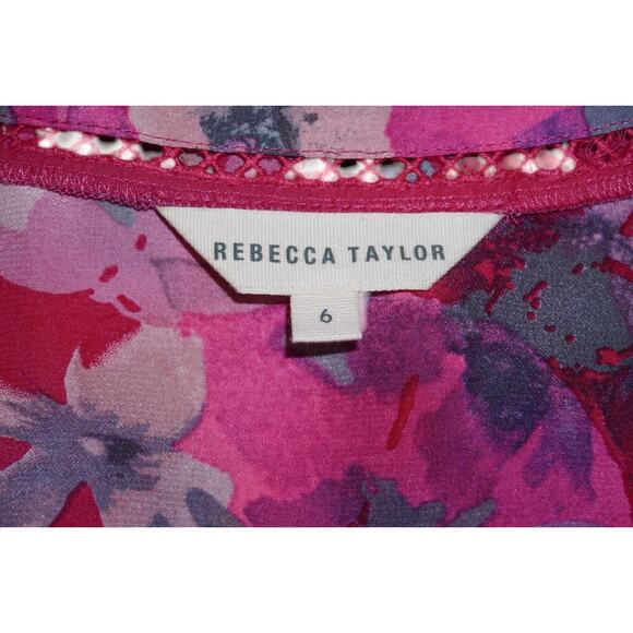 Rebecca Taylor Silk Floral Blouse Pink Purple Sleeveless Top Size 6 - Picture 5 of 6
